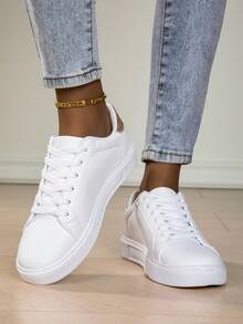 女士新款时尚透气休闲鞋，厚底百搭平底舒适软底运动鞋，防滑防臭跑步健身鞋 - 白金 - 查看 4