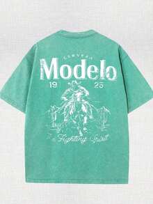 Men Shirts Modelo Men's Washing Cotton T-Shirt, Cotton, Casual Sports Style T Blood, Fashionable Street Style, Suitable For Travel And Sportswear, Men Clothes - 草綠色 - 查看 2