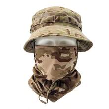 British SAS Short Brim Boonie Hat MC Dark Night Tactical Camouflage Sun Protection Hat Outdoor Hiking Sunshade Round Edge Bucket Hat (Hat And Mask ) - Multicolor - View 6