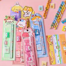 4 Pieces Durable Cartoon Pencil Stationery Set, 5 Pieces Combination Drawing Tool Kit, School Supplies, Office Supplies, Educational Gifts, Holiday Prizes, School Supplies Stationery Teacher Gifts(Random Colors) - Multicolor - View 5