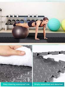 16片装健身器材泡沫垫 - 非防水EVA泡沫材质，适用于健身房和家庭锻炼，耐用彩色拼图垫（黑/灰），可降低噪音并确保训练安全，健身配件