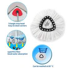 Spin Mop Replacement Head Set With Adjustable Mop Handle (30"–58"), 4 Refill Pads & Base – Compatible With EasyWring Spin Mop System - 彩色 - 查看 3