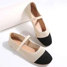 Women Shoes Soft Sole Flat Shoes Square Toe Elastic Band Comfort - 黑色 - 查看 7