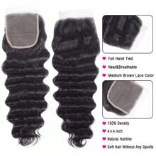 Aopusi Loose Deep Wave Bundles With Closure (22 24 26+20,Free Part)Loose Wave Human Hair Bundles With Lace Closure Brazilian Human Hair Weave Bundles With Closure Virgin Hair Weft 150% Density Natural Color - Natural Black - 查看 4