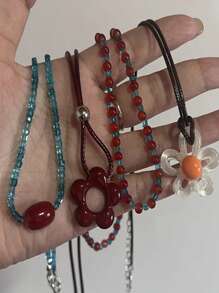 1 PC Delicate Flower Charm Necklace Hollow Flower Pendant Necklace With Adjustable Knot Resin Material Perfect For Wedding Dropship - Multicolor - View 1