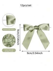 12 قوس أخضر من الشريط المجدول بطول 3.5 بوصة لأكياس هدايا، قوس شريط ساتان وردي لتزيين هدايا، أقواس مسبقة الصنع للأشغال اليدوية، تفضيلات الحفلات، الحفلات الزفاف وزينة الحمامات