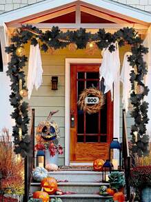 2 件秋季枫叶花环，Party Joy 人造枫叶秋季花环悬挂秋季藤蔓桌面装饰前门秋季装饰家居室外室内感恩节万圣节装饰，秋季装饰，秋季家居装饰房间装饰，假植物