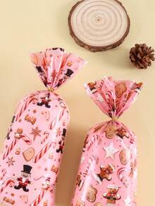 25/50/100pcs Pink Merry Christmas Plastic Gift Bags, Gingerbread Man Pattern, Transparent Candy Bags With Ribbon, 2026 Christmas Decoration, Suitable For Home Christmas Celebration, Durable Party Gift Bags, Gift Wrapping Bags, Winter Holiday Christmas Party Decoration, 2027 Happy New Year, Multi-Purpose Christmas Gift - Multicolor - View 8