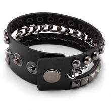 Eigso 3 Pcs Leather Punk Bracelets Men Women Of Rock Rivet Wrap Retro Spike Bracelet Adjustable - Black - 6 Pcs - View 8