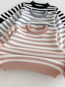 1pc Boys/Toddlers/Kids Casual Striped Knit Sweater, Comfortable Long Sleeve, Suitable For Autumn/Winter