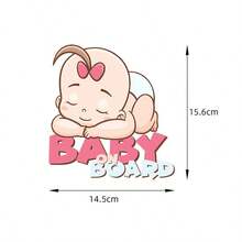 1pc Cartoon Cute "Baby On Board" Car Sticker, For Car Decoration, Indicate Baby Sleeping Inside - Multicolor - View 5