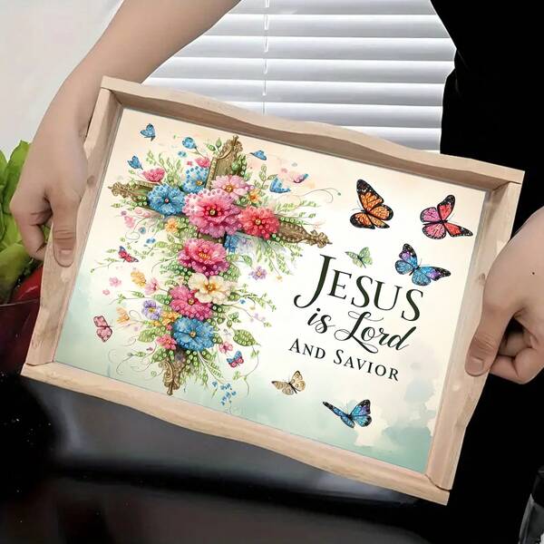 طقم ألم الماس Y بتصميم تراي، فاخر - فراشة وصليب - ماس أكريليك غير متماثل الشكل، ترايو كارتون ذو موضوع خشبي مناسب للتجمعات العائلية، ديكور الإفطار، القهوة، الشاي، التخزين، لوازم الحفلات، الديكور المنزلي