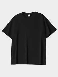 Women's dropped-shoulder sweatshirt, cotton top, dialogue-themed black/white pure cotton short-sleeved T-shirt, spring/autumn round-neck loose-fit oversized sweatshirt - 黑色 - 查看 3