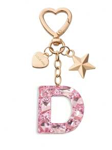 1pc Cute Bling Keychain Initial Letter Butterfly Star Pink Gift For Women Girls Bag Purse Handbags School Bag Car Key Cup Charms Accessories Car Accessories Goth Y2k
