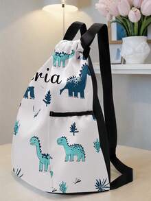 1pc Customized Cartoon Dinosaur Drawstring Backpack With Pockets, Perfect Back To School Gift For Children And Teenagers, Customizable With Your Own Name Or Friend/Sibling's Name - Multicolor - View 4