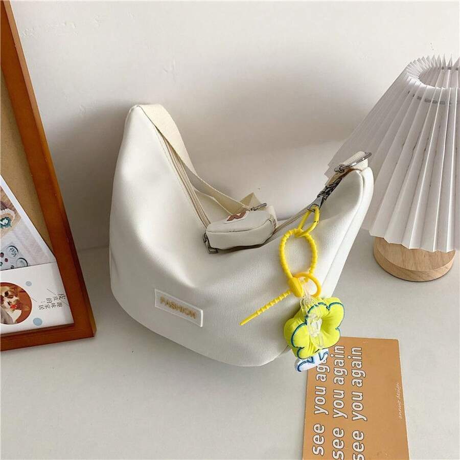 Women Shoulder Bags - 白色(優質加厚防水尼龍)+小花掛件 - 查看 1