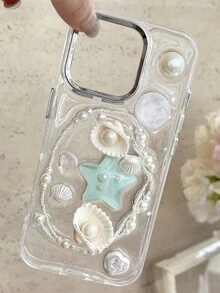 1 件 INS 贝壳海星海螺珍珠水波纹创意透明手机壳适用于 17 Air 16 15 14 13 12 11 Pro Max Plus 柔软硅胶后盖