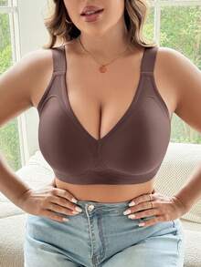 3件套加大码女士舒适多色休闲无缝运动瑜伽睡眠薄款文胸，无钢圈软杯纯色文胸内衣 - 彩色 - 查看 6