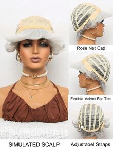 巴西假发 8 英寸短直分层灰色假发，适合派对、母亲节和休闲装的自然造型，派对配饰，天然假发。 - 灰色 - 查看 9