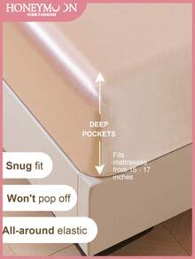 香槟色缎面床笠，1件装，适用于15英寸至17英寸厚的床垫，柔软透气，抗皱，奢华酒店风格，全包式松紧带，深口袋设计，适用于单人床、双人床、大号床、特大号床。居家及宿舍必备床上用品，通过Oeko-Tex认证。 - 香檳色 - 查看 2