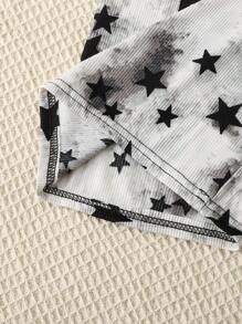 Dwuczęściowy damski komplet piżamowy z nadrukiem w gwiazdy – spodnie dresowe ze ściągaczem w pasie, ubrania na jesień