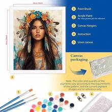 1 件数字绘画人物与花绘画数字绘画家居墙壁礼物 40x50 厘米/16x20 英寸无框