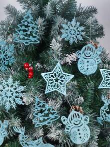 20 pièces - Décorations de flocons de neige bleus Ornements pour sapin de Noël Flocons de neige en plastique pailleté dorés Chaussettes Renne Père Noël Bonhomme de neige Divers pour un monde d'hiver féerique Nouvel An Noël Arbre, fournitures de fête, décorations pour la maison, décorations de chambre, décorations de fête, décorations de sapin de Noël, ameublement intérieur et extérieur - Bleu