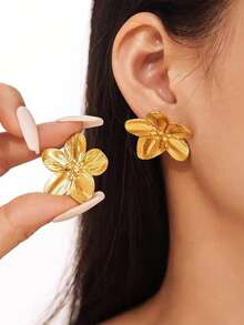 Women's Stainless Steel Flower Necklace And Earring Set, Gold-Plated Jewelry, Party Dress Gift - Silver - View 5