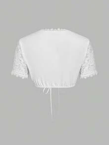 ii Women Oktoberfest Dirndl Blouse Bavarian Dirndl Shirt Authentic Dirndl Costume Lace Sweetheart Neck Crop Top, Halloween - White - View 2