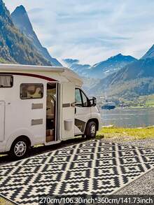 Reversible Mats, Plastic Straw Rug, Modern Area Rug, Large Floor Mat And Rug For Outdoors, RV, Patio, Backyard, Deck, Picnic, Beach, Trailer, Camping, Black & Beige, 8' X 10' - Màu be đậm - Xem 7