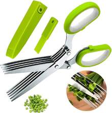 5-Layer Kitchen Scissors, Multi-Purpose Food Scissors, 5 Stainless Steel Blades, Safety Cover Kitchen Scissors And Cleaner, Used For Cutting Chives, Vegetables, Salads, Kale - 綠色 - 查看 8