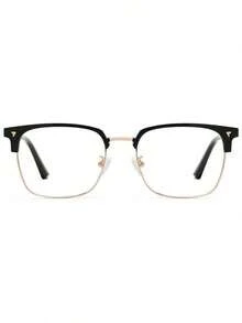 1 Pair Of High-Definition Anti Blue Light Glasses, Retro Men's Transparent Lens Glasses, Fashionable Half Frame Flat Light Glasses - 黑色 - 查看 10