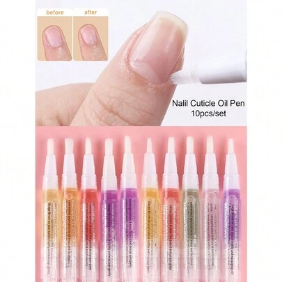 10支装指甲营养油笔套装，软化指甲角质层，强健指甲，促进指甲生长，10种香型，指甲护理角质层激活油，防止指甲油脱落，滋养肌肤