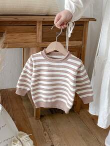 1pc Boys/Toddlers/Kids Casual Striped Knit Sweater, Comfortable Long Sleeve, Suitable For Autumn/Winter