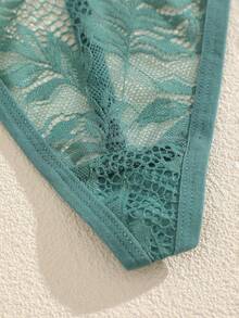 Set de 5 tangas de mujer con diseño de encaje de unicolor y cintura estrecha, lencería sexy para damas