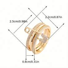 1 件简约女士可拆卸戒指，独特设计，镶嵌闪亮合成方晶锆石，适合订婚、婚礼和日常佩戴 - 銀色+白色 - 查看 7