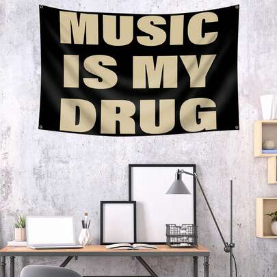1件装 - “音乐是我的激情”抽象卡通艺术设计挂毯，彩色墙挂旗，万圣节装饰，秋季装饰，家居装饰，万圣节装饰，房间装饰