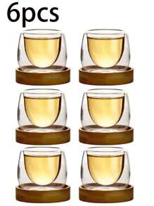 1pc/2pcs/4pcs/6pcs Handmade Double-Layer Heat-Resistant Glass Cup With Coaster Tea Set, High-Quality Insulated Tea Cup, Household Tea Brewing Cup, Gift For Relatives And Friends