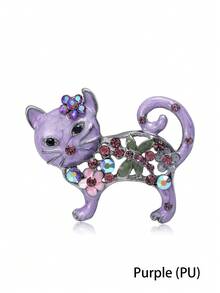 复古花卉猫咪胸针，镶嵌闪亮水钻 - 奇思妙想的猫咪别针，可用于外套/包包装饰和爱猫人士的礼物 - 貓(0462) - 查看 11