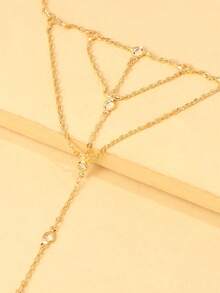 1pc Bohemian Style Crystal Multi-Layer Finger Hand Harness Chain Bracelet For Women, Summer Beach Hand Chain - Gold - View 5