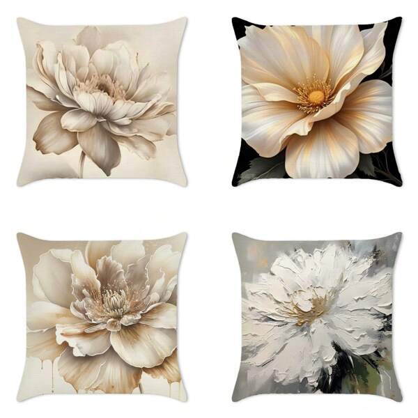 Linen Cushion Covers Artistic Dandelion Pattern Cushion Covers Set Of 4 Square Decorative Cushions Sofa Cushion Covers Flowers Butterfly Painting Cushions Cushion Covers Watercolor Flowers And Christmas Snowman Scenery Decorative Cushions Sofa Cushions