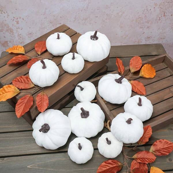 12 piezas de calabazas artificiales blancas de estilo rústico en tamaños surtidos, para decoración de Halloween, Acción de Gracias, decoración de otoño y exhibición en el hogar, decoración de otoño, decoración de habitación