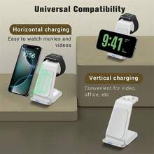 Fast Wireless Charging Stand 3 In 1 Wireless Charger Dock Station Compatible With IPhone 17 16 15 14 13 12 11 Pro Max Plus XR XS 8 Plus, Compatible With Apple Watch Ultra/SE/11/10/9/SE/8/7/6/5/4/3/2, Compatible With AirPods 4/Pro2/Pro/3 - White - View 4