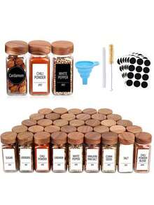 Kitchen Spice Jar Set, 12/24pcs Glass Seasoning Container With Lids, 120ml Cumin & Spice Jars, Glass Bottle