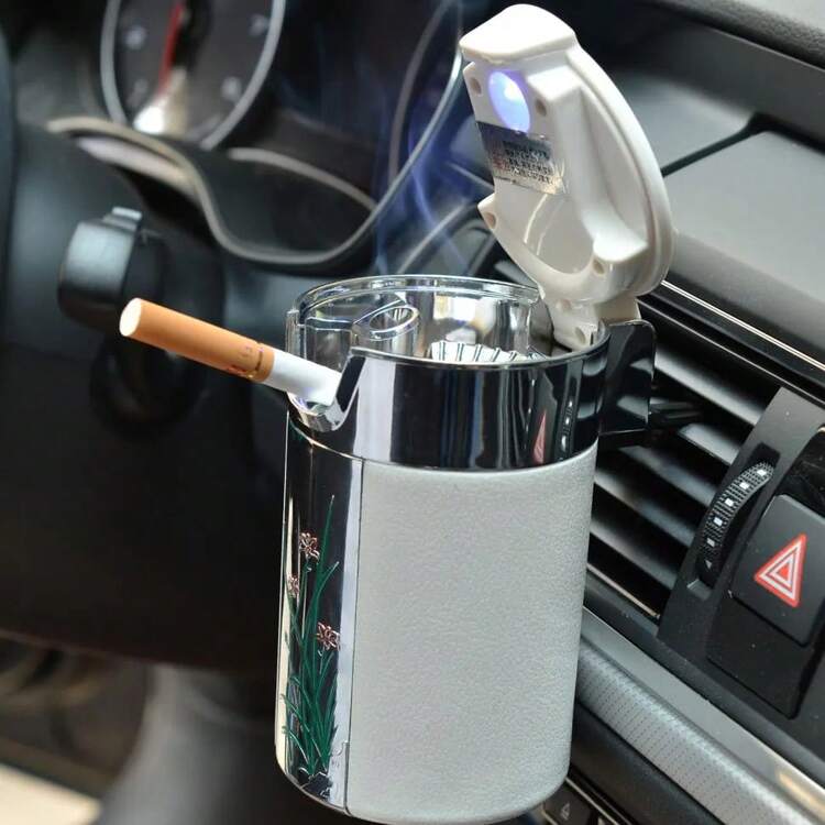 CHIZIYO, elás nuevo Cenicero portátil para cigarrillos y cigarros, Cenicero de fibra de carbono sin humo para coche con luz Led U4PY - A - Añade 5