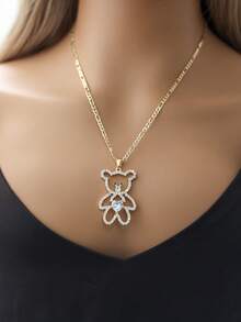 1件18K镀金链条镂空熊心形锆石吊坠项链，适合女性日常、周年纪念、度假等场合佩戴。 - 吊墜 - 查看 2