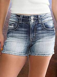 Women's High Waist American Flag Denim Shorts With Flap Pocket, Distressed Denim Shorts With Stretch Slim Casual Shorts
