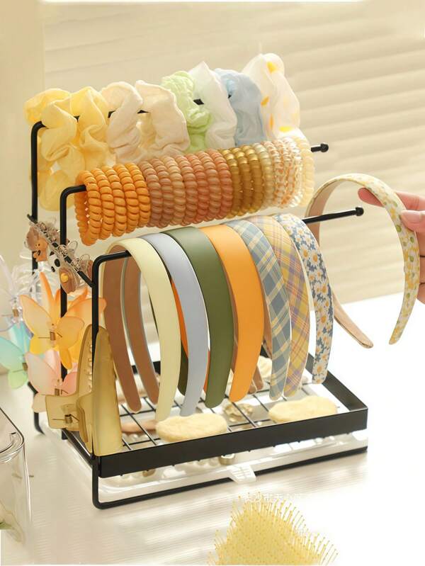 1pc Hair Claw Hair Accessory Organizer Rack, Large Capacity Multi-Layer Dorm Hair Clips And Headbands Storage Holder- 2-Tier Desktop Storage Rack, Claw Clip Organizer Holder, Multi-Use Organizer Rack For Hair Accessories, Headbands, Hair Ties, Space Saving, Gender Reveal Party, Perfect For Birthdays, Weddings, Parties, The Perfect Gift For Colleagues, Friends, And Family, Back To School