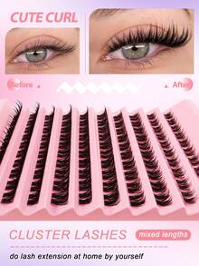 100 piezas Pestañas individuales en racimos con rizo C, pestañas postizas individuales segmentadas, extensiones de pestañas individuales en espiga, racimos de pestañas, pestañas individuales, pestañas, pestañas postizas - Negro - Ver 2