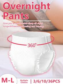 3/6/10/36片生理裤裤型卫生巾夜用卫生巾加长防漏夜用大号月经裤柔软亲肤干爽透气适用于女性经期产后月经裤生理内裤 - 白色月經褲1 - 查看 2